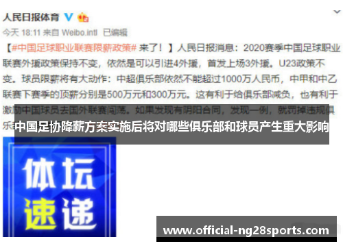 中国足协降薪方案实施后将对哪些俱乐部和球员产生重大影响