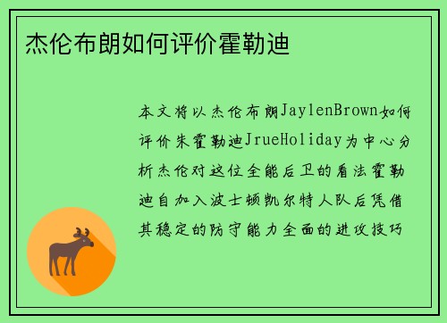 杰伦布朗如何评价霍勒迪