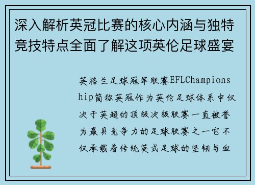 深入解析英冠比赛的核心内涵与独特竞技特点全面了解这项英伦足球盛宴